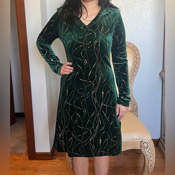 Elegant Green Velvet Dress - Picture 1 of 3